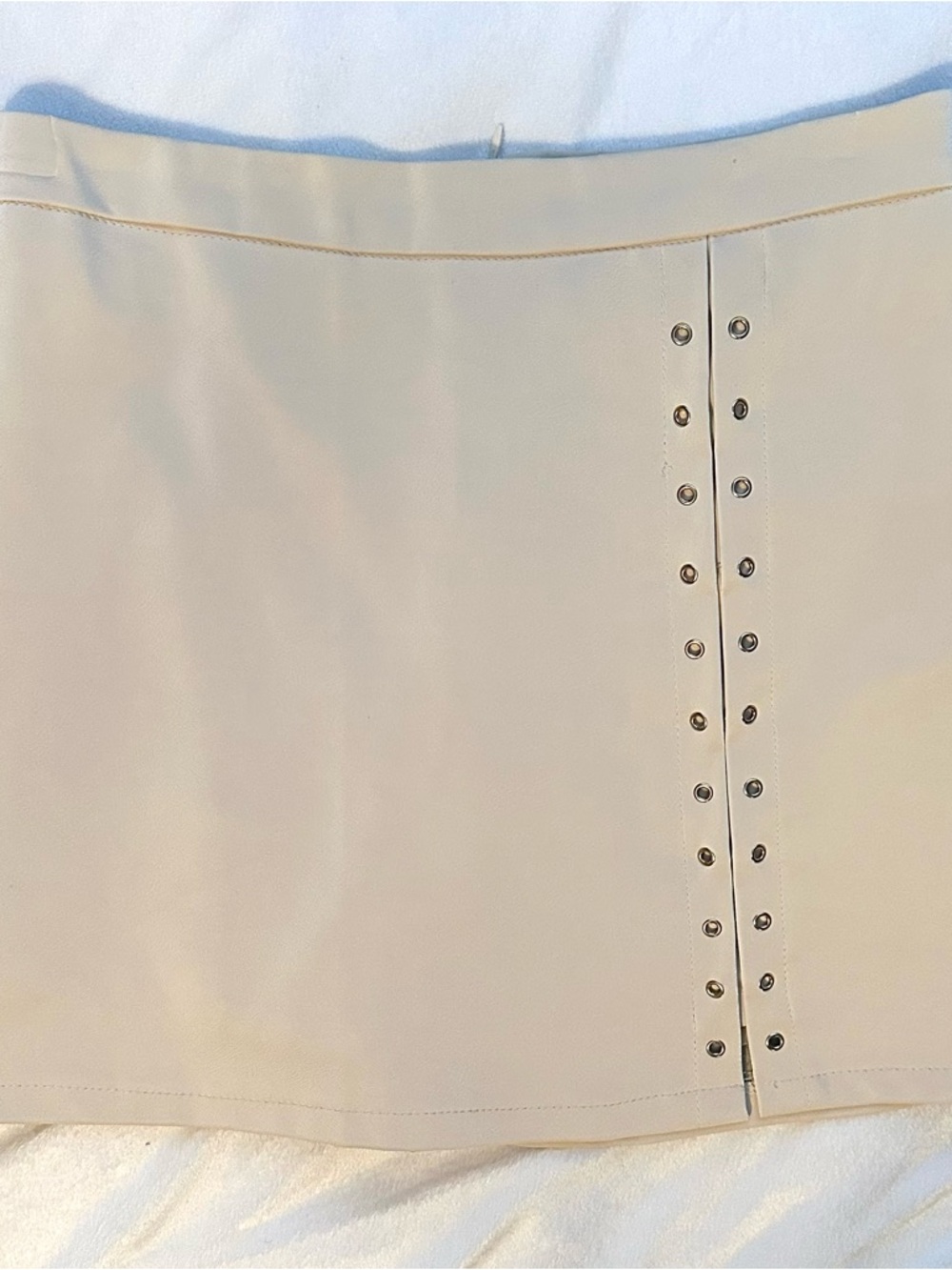 Donnee Par Dieu Beige Faux Leather Mini Skirt 27” Lined Studded NWT